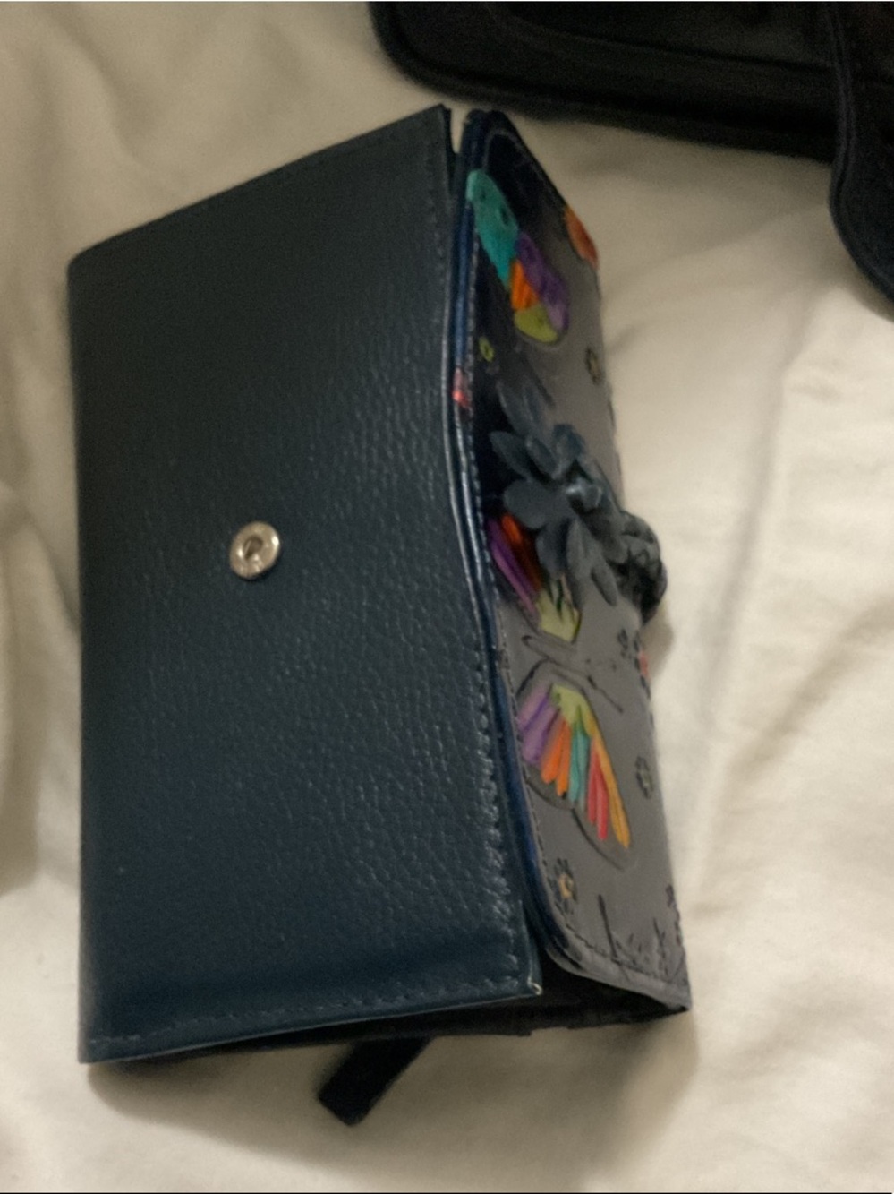 Dark blue Floral hand painted cRoss body Bag - Women's . ( free wallet) - Picture 9 of 12